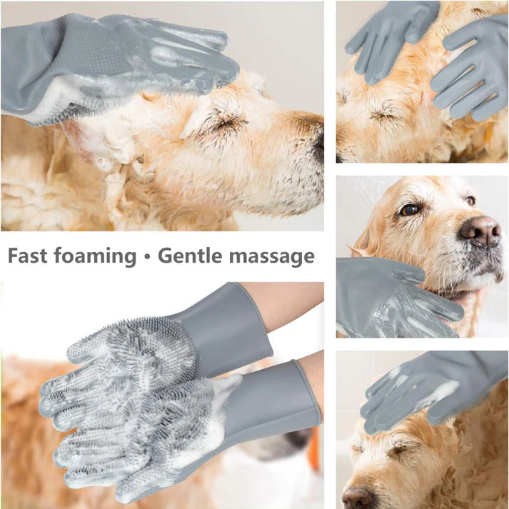 Dog Brush Gloves - Easy Brushing Silicone Gloves - One Size